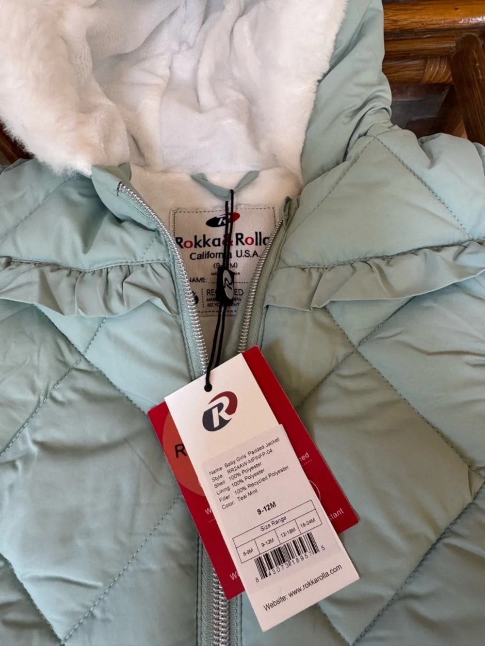 Kids' Light Blue Quilted Puffer Jacket with Faux Fur Hood